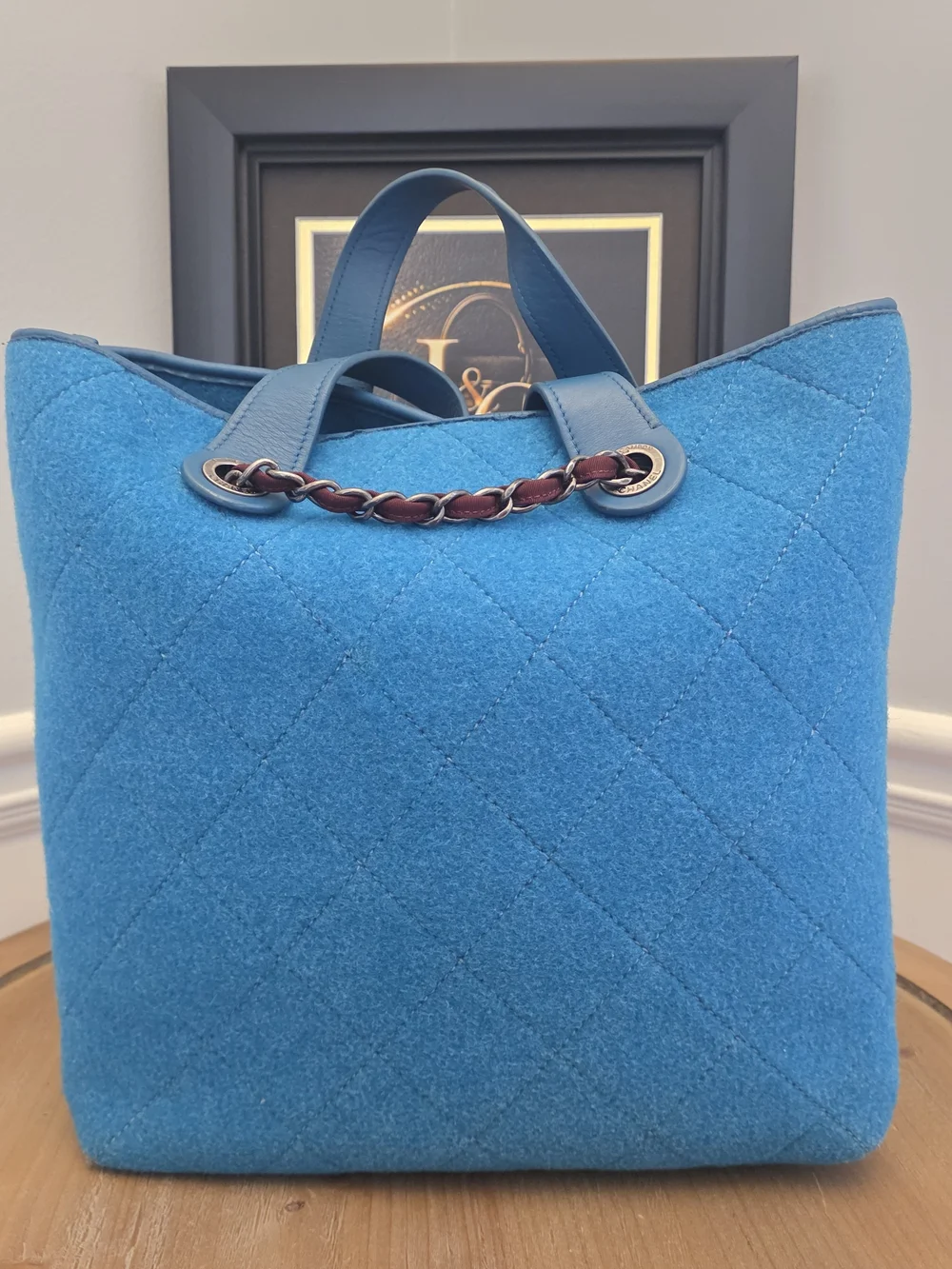 Chanel Deauville Blue Quilted Felt Tote Bag with CC Charm - Picture 6 of 17